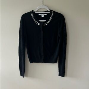 Diane von Furstenberg Black Cardigan with Silver Embellishments, Size M